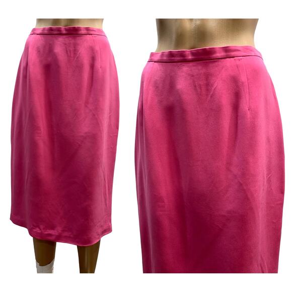 Vintage 90s Y2K NWT Bloomingdale's Pink Silk Pencil Skirt | 10 W 28 - 31" - Picture 4 of 10